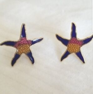 Gold Purple Starfish Earrings